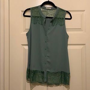 Pleione Green Lace Blouse Button Up
